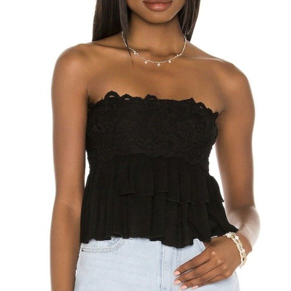 New Free People Adella Lace Tiered Corset Tube Top in Black Size XS - Picture 13 of 13